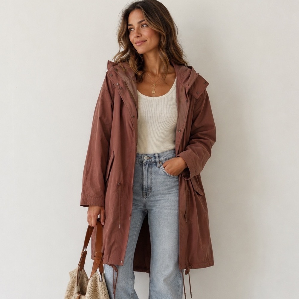 Uniqlo Hooded Parka Jacket Lightweight Drawstring Coat - Picture 1 of 6